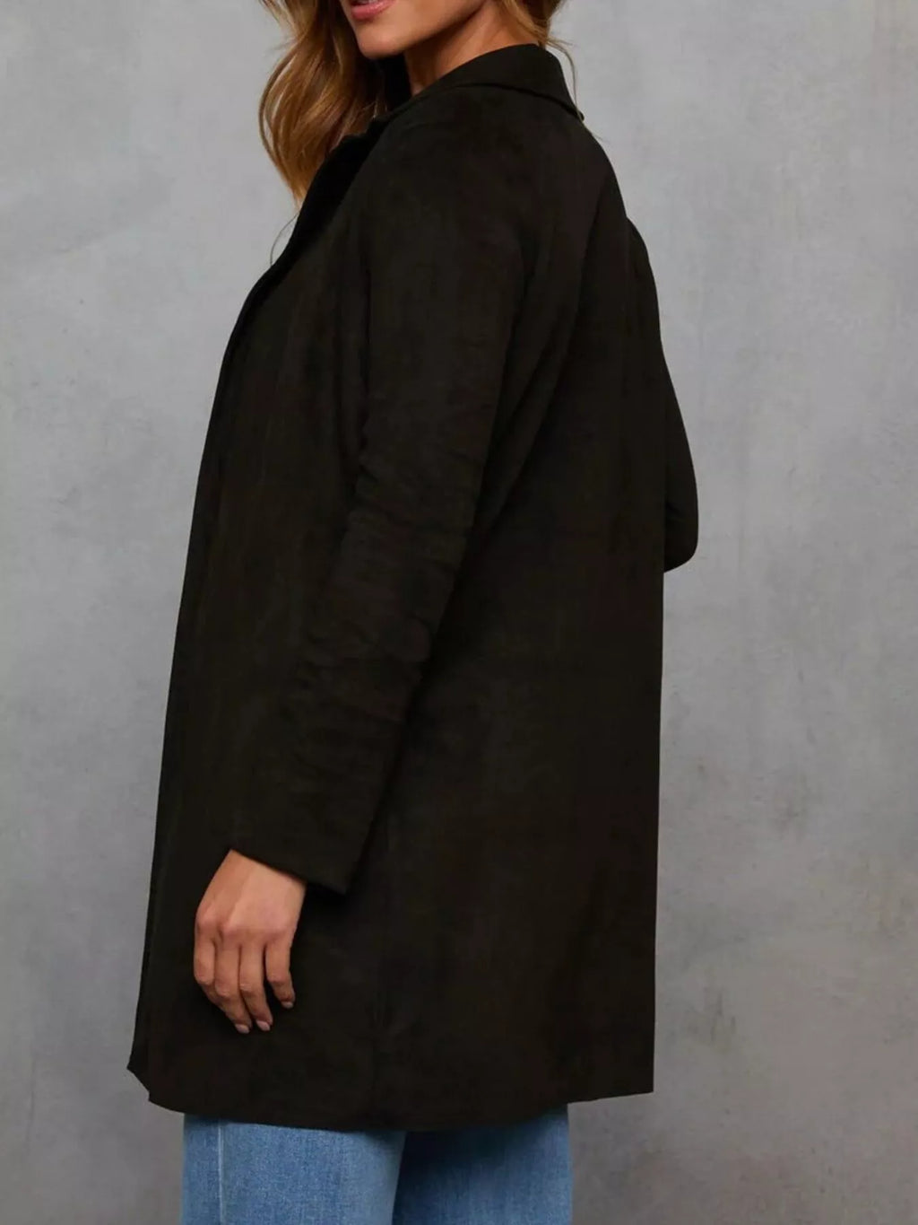 Full Size Open Front Longline Outerwear Plus Size