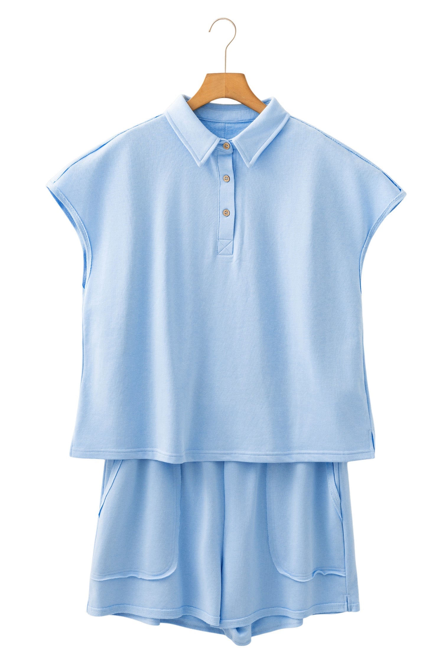 Plus Size Solid Polo Tee & Elastic Waist Shorts
