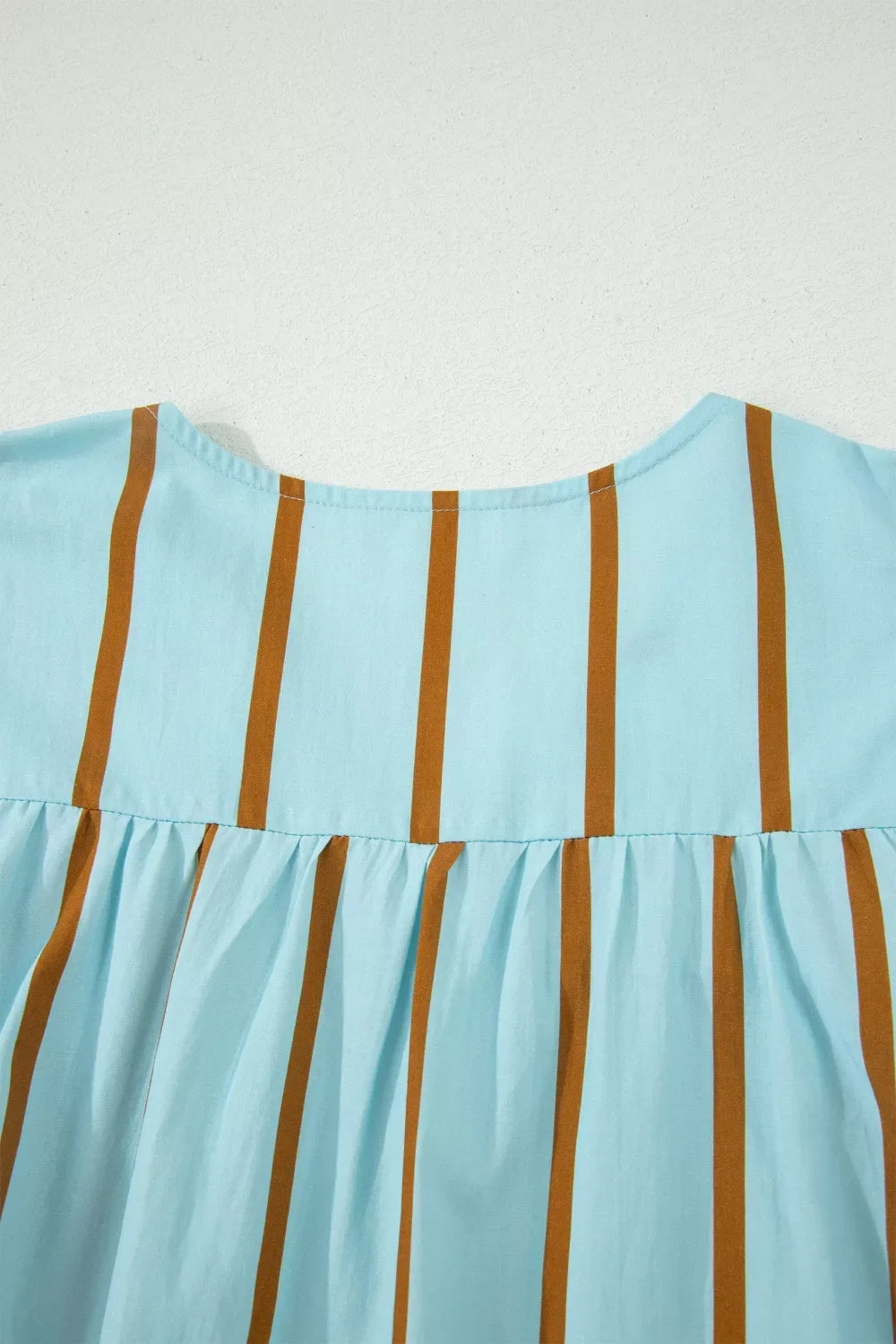 Stripe Ricrac Trim Double Ruffled Short Sleeve V Neck Blouse