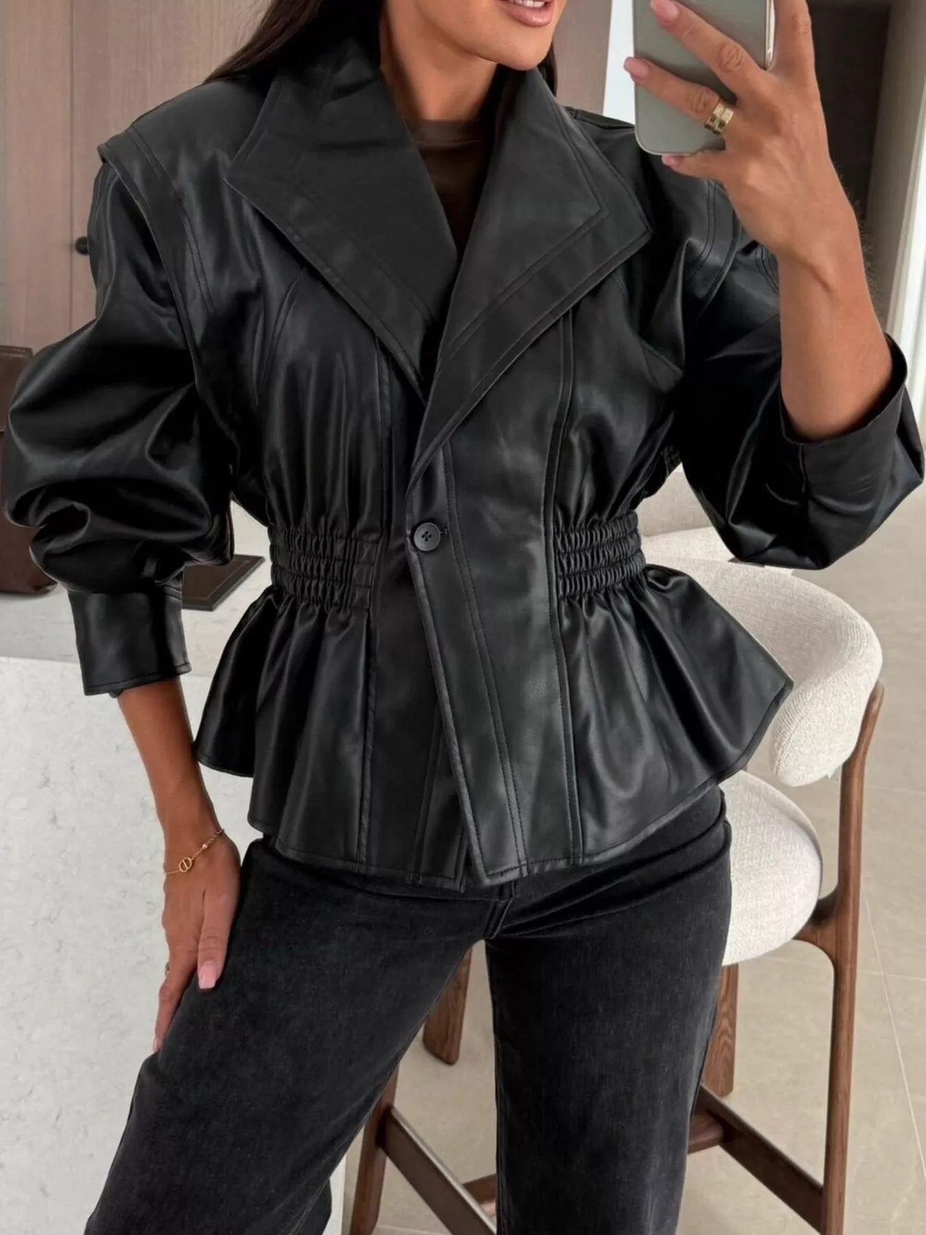 Peplum Waist Leather Jacket