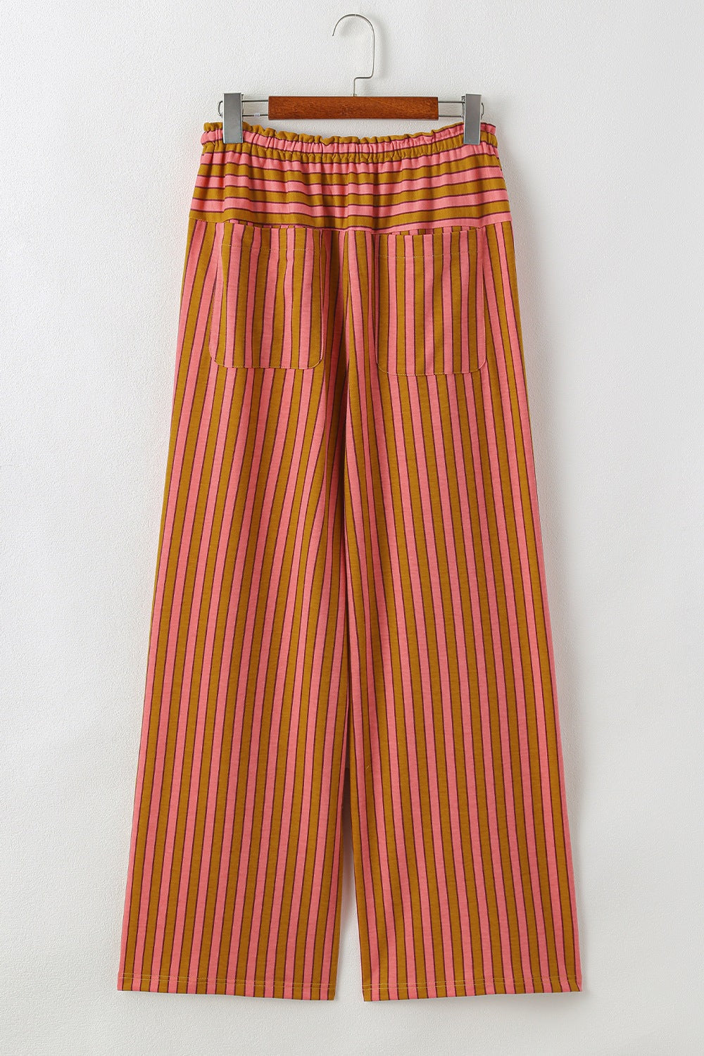 Stripe Button Pocket Tie Waist Casual Wide Leg Pants