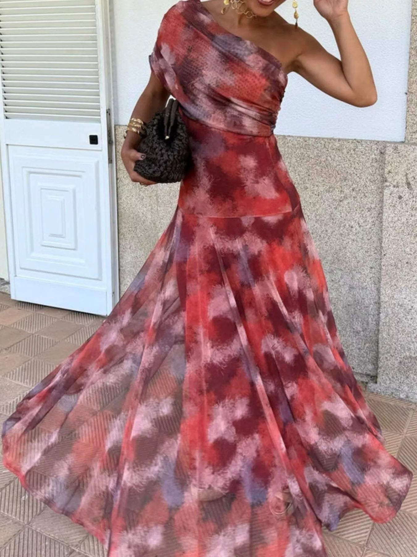 Printed Short Sleeve Maxi Dress