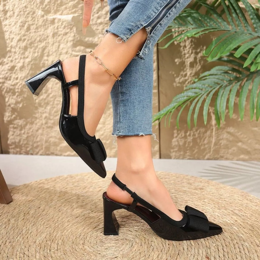 Point Toe Block Heels Slingback Sandals
