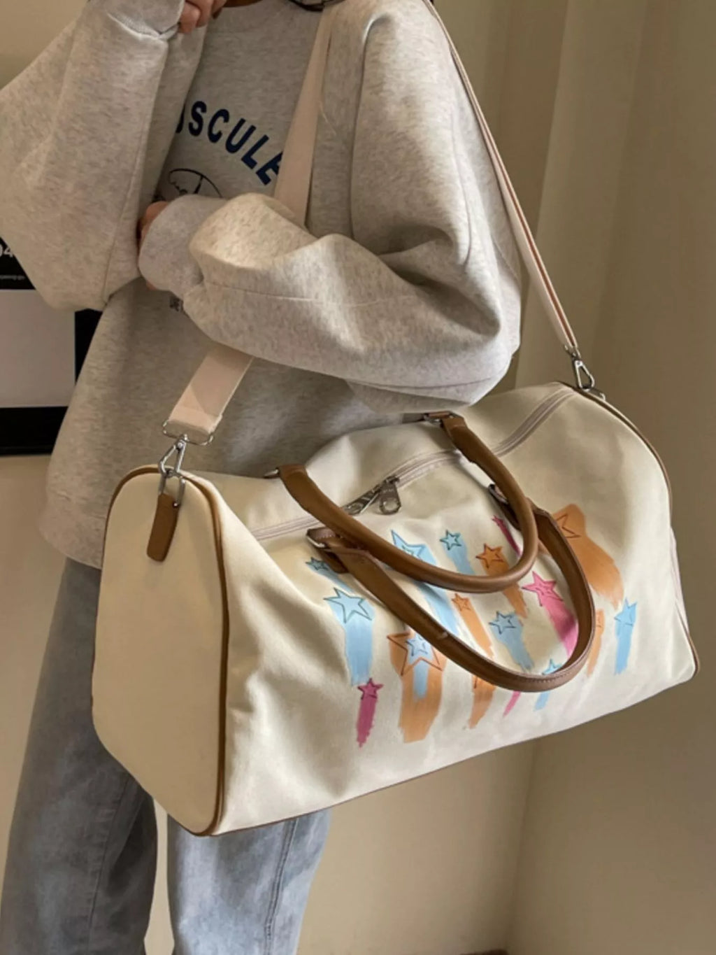 Canvas Duffle Bag with Shooting Star Print