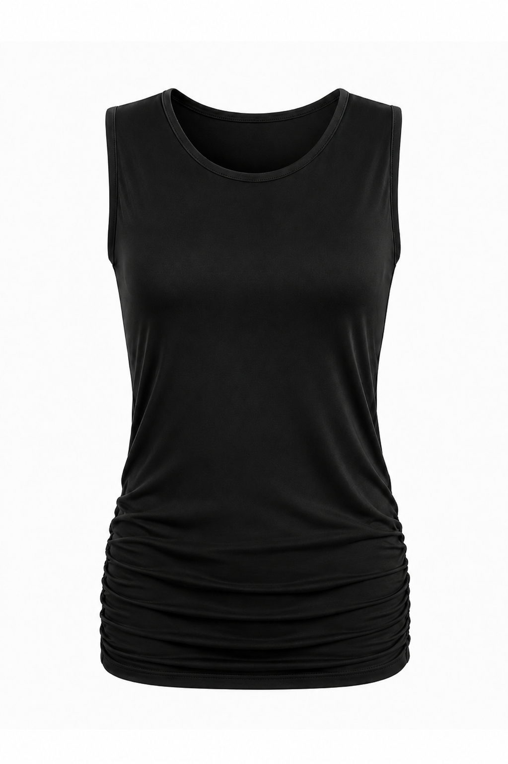 Cotton Lycra Ruche Tank - Black