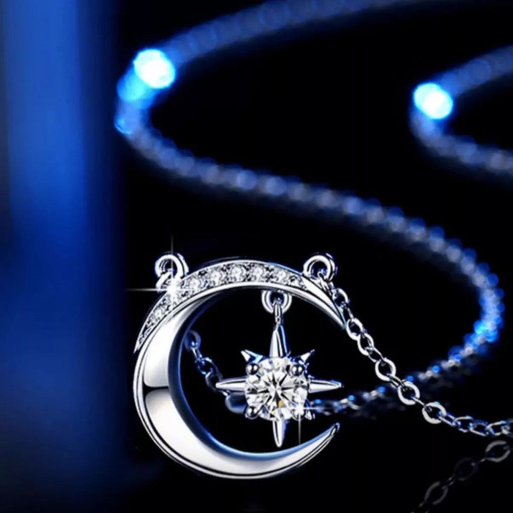 925 Sterling Silver Moissanite Star Moon Necklace