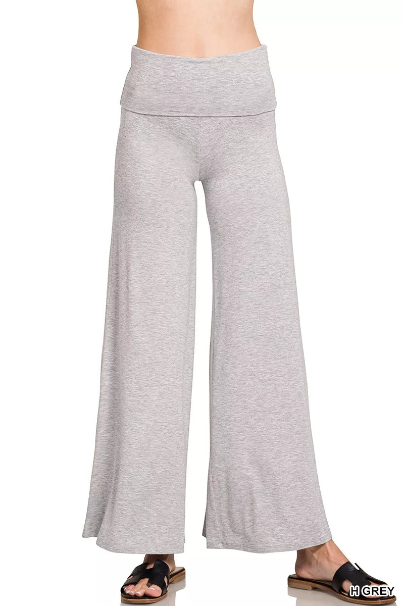 Zenana Fold Over Waist Comfy Wide Leg Pants