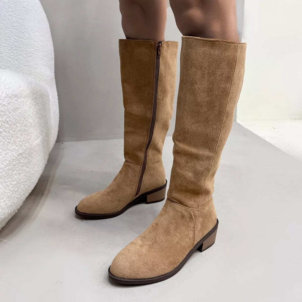Side Zipper Closure Suede Knee-High Boots