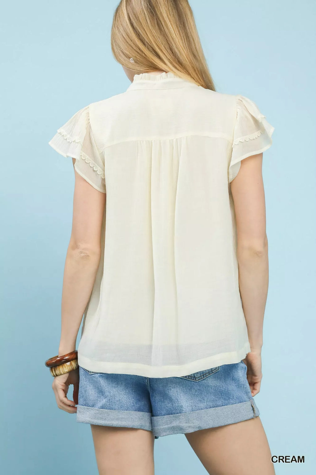 Umgee Scalloped Trim Flutter Sleeve Top