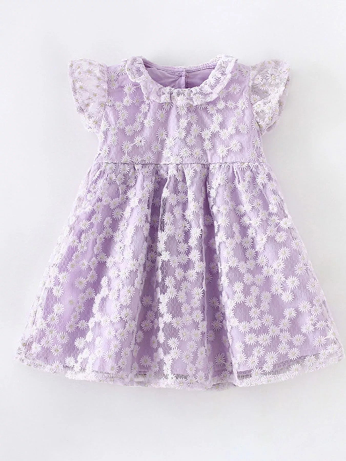 Children's Floral Lace Ruffle Sleeve Party Dress