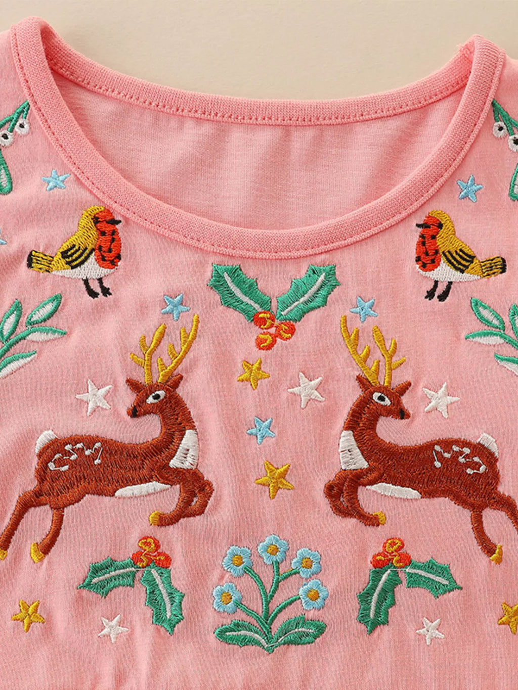 Children's Long Sleeve Embroidered Deer Dress
