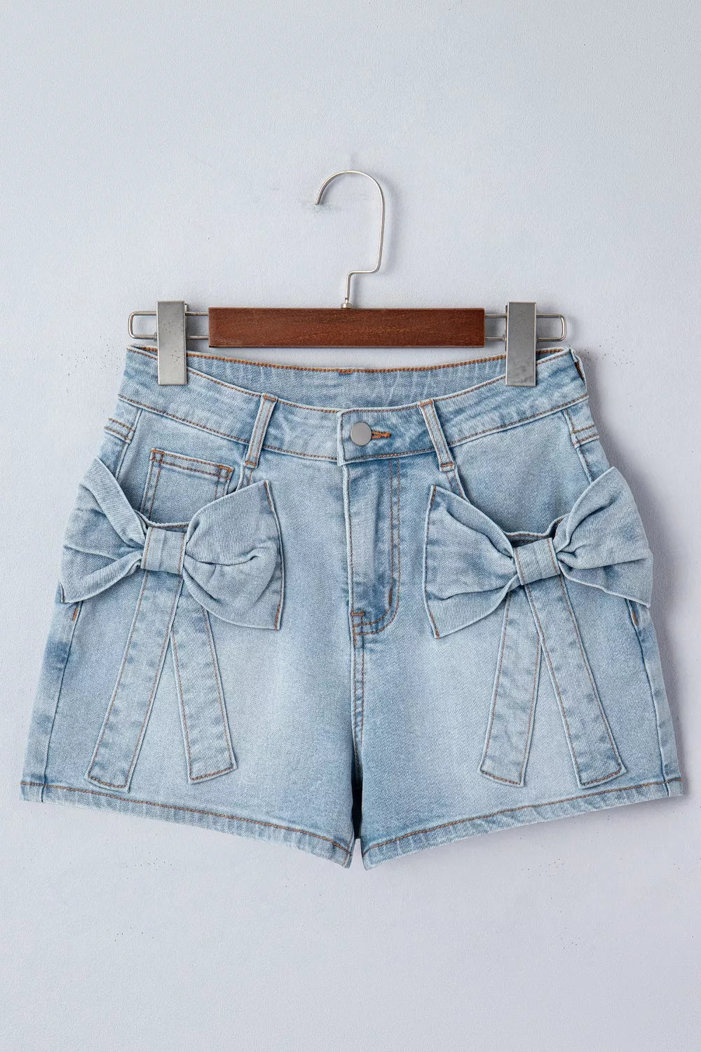 Bow Detail Denim Shorts with Pockets