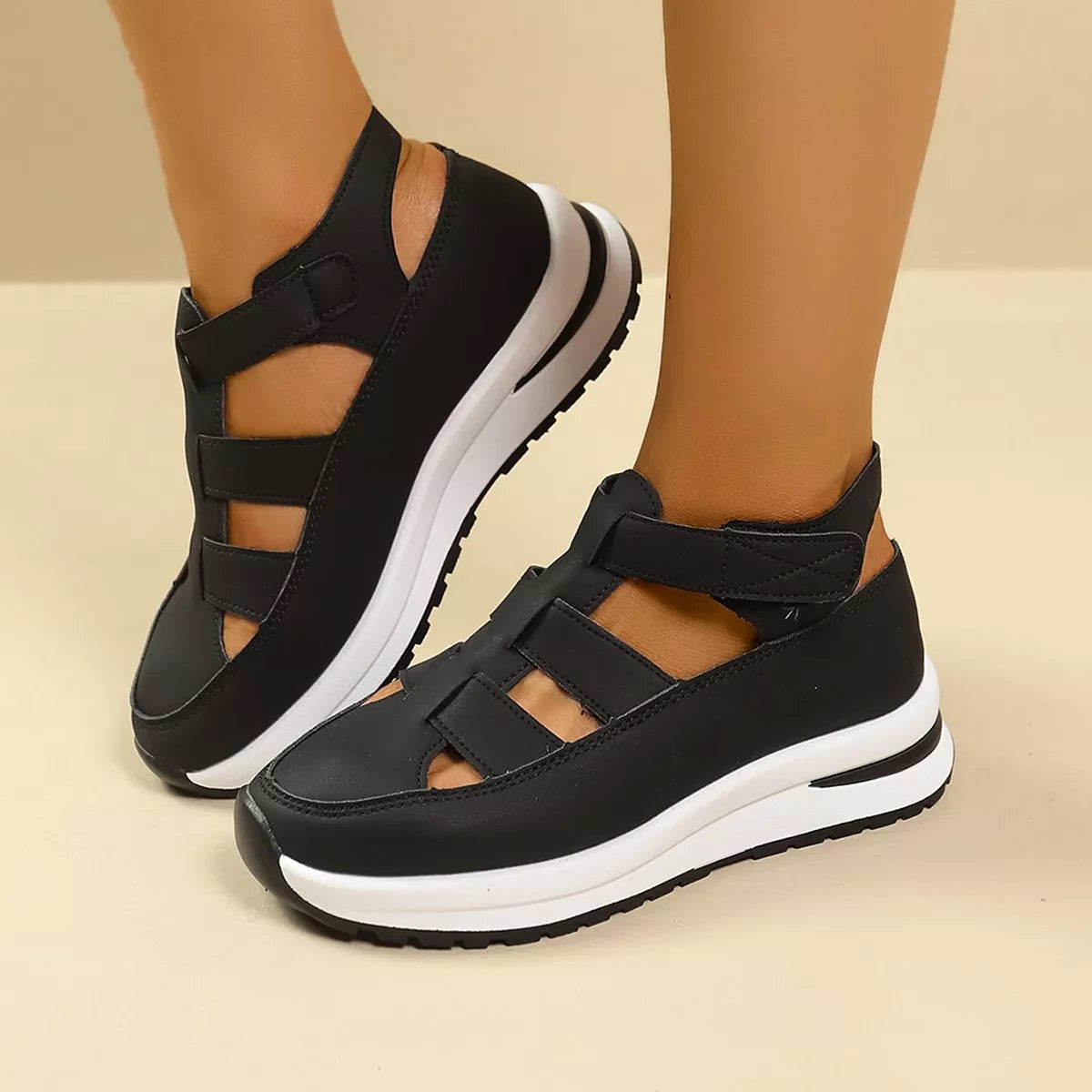 Cutout Round Toe Platform Sandals
