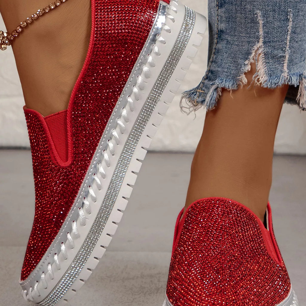 Rhinestone Round Toe Platform Loafers