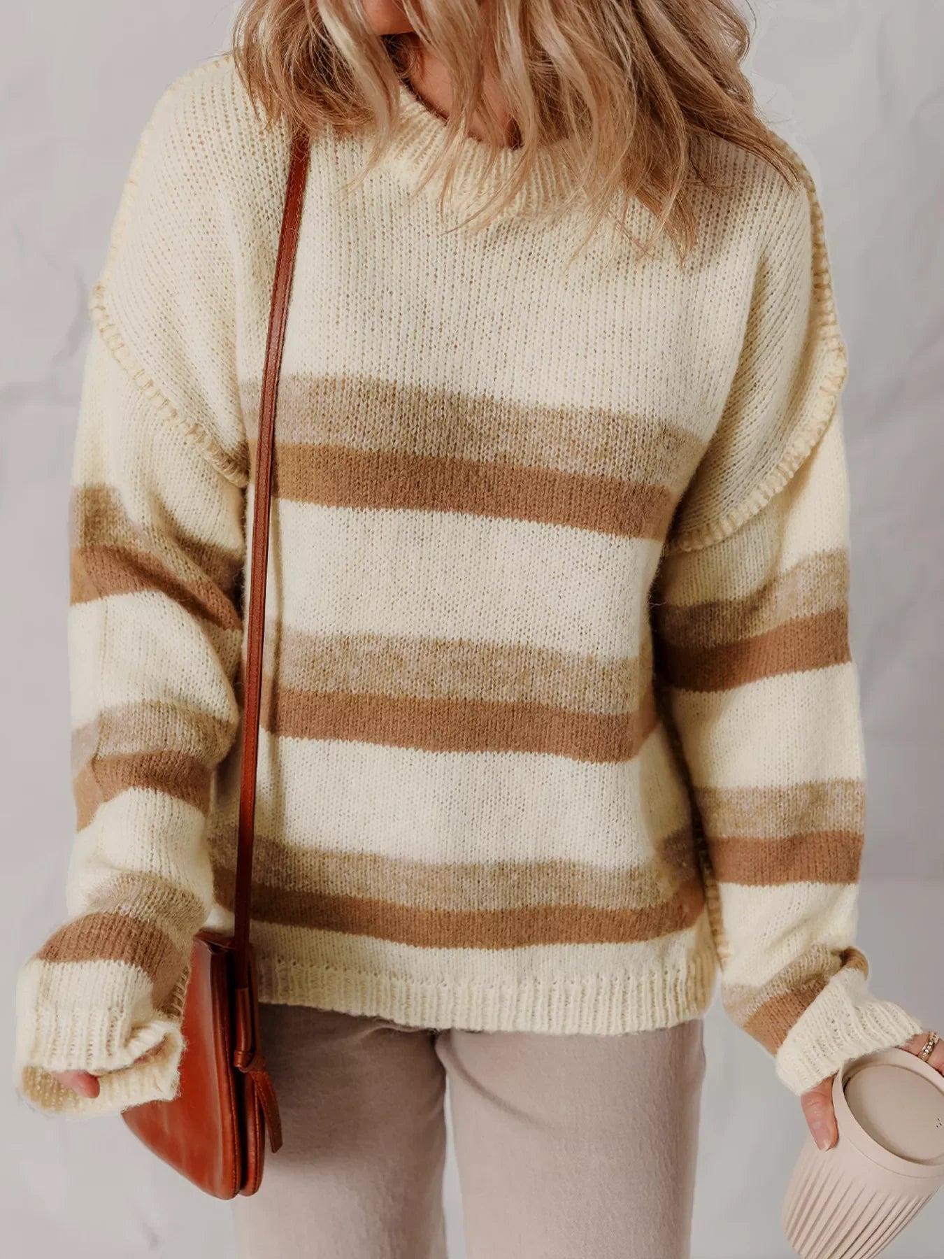 Stripe Exposed Seam Drop Shoulder Knit Baggy Sweater