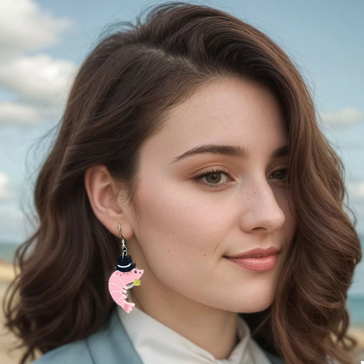 Whimsical Shrimp Earrings with Top Hats