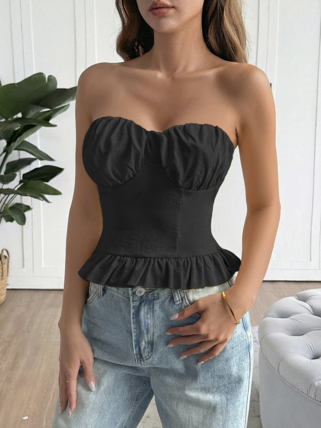 Ruffled Hem Tube Top