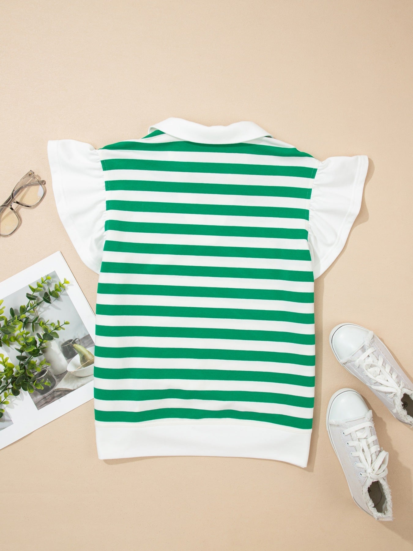 Striped Ruffled Sleeve Blouse