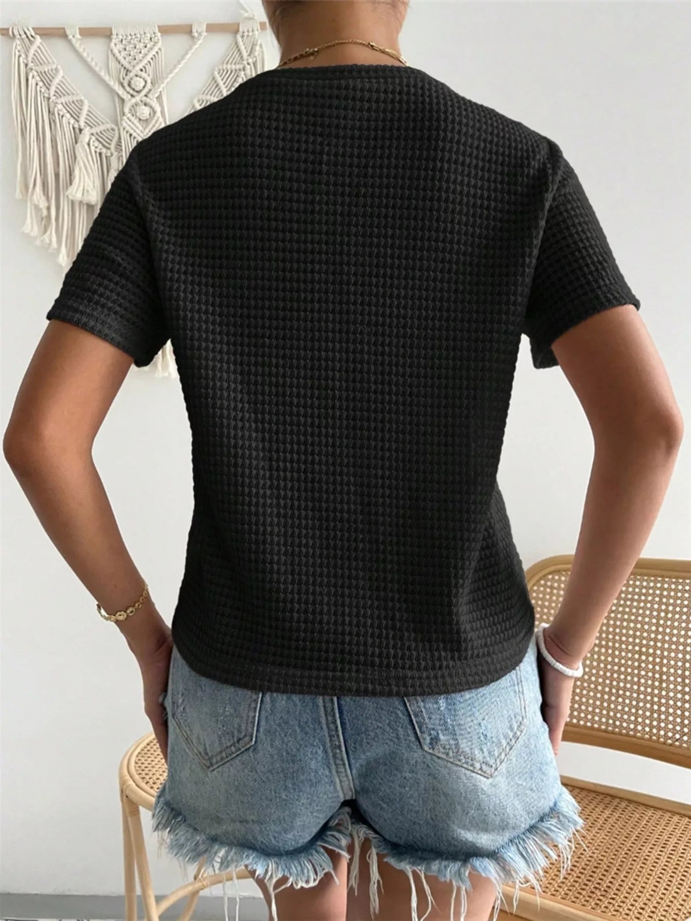 Waffle Knit Short Sleeve T-Shirt