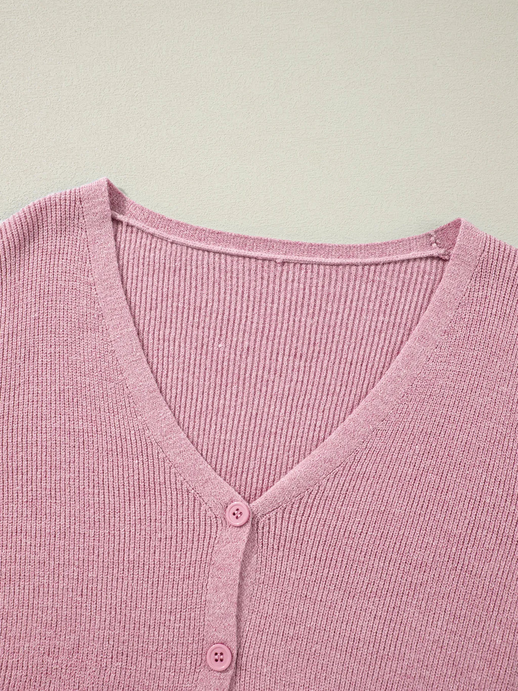 Ribbed Knit Button Front V Neck Cardigan