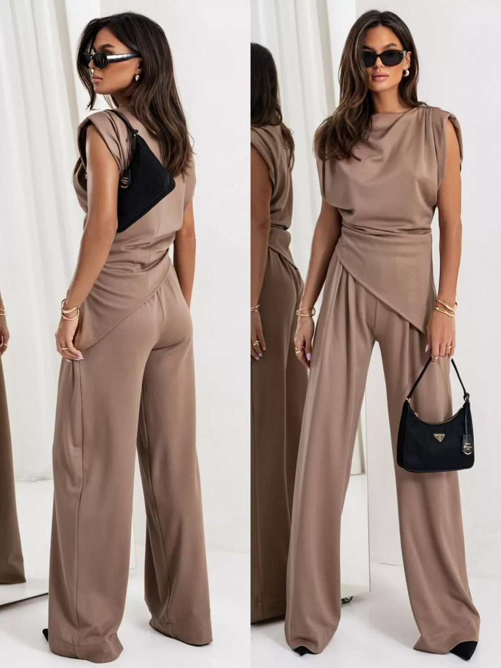 Satin Cowl Neck Top and Pants Set