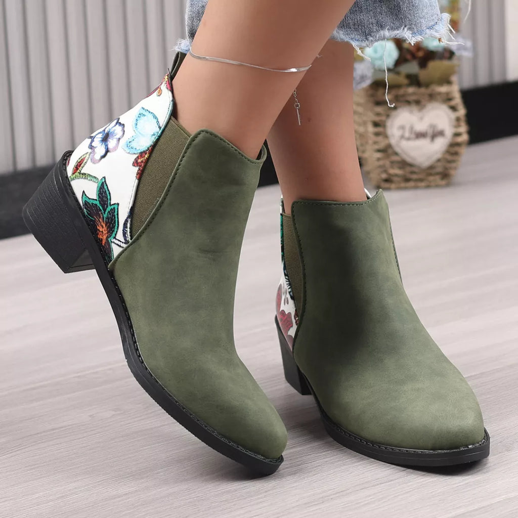 Point Toe Block Heels Ankle Boots