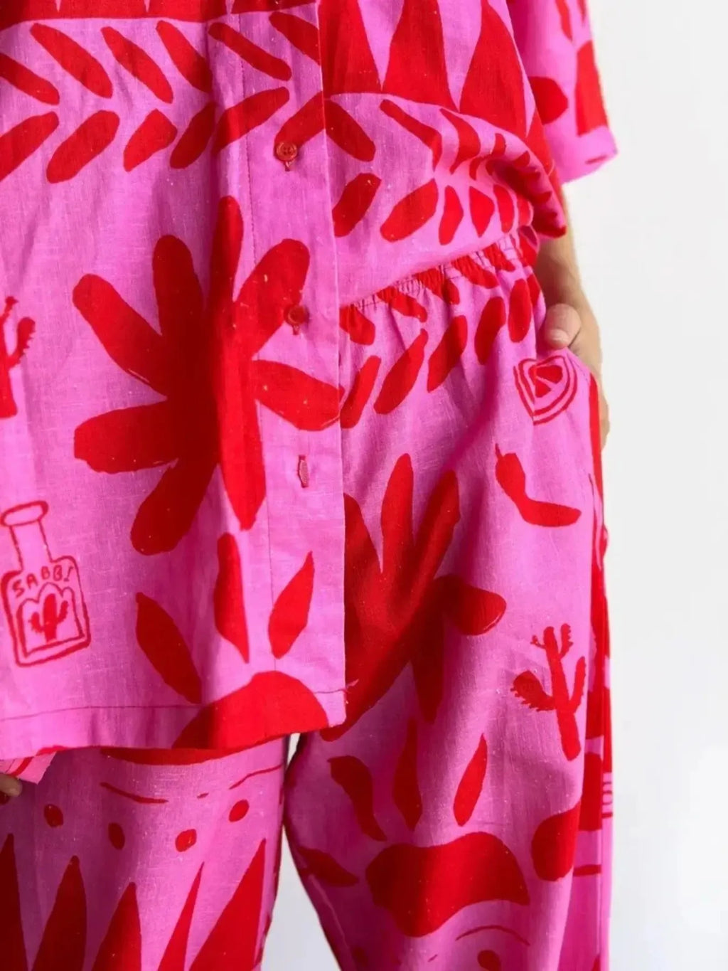 Printed Button Up Shirt and Pants Set
