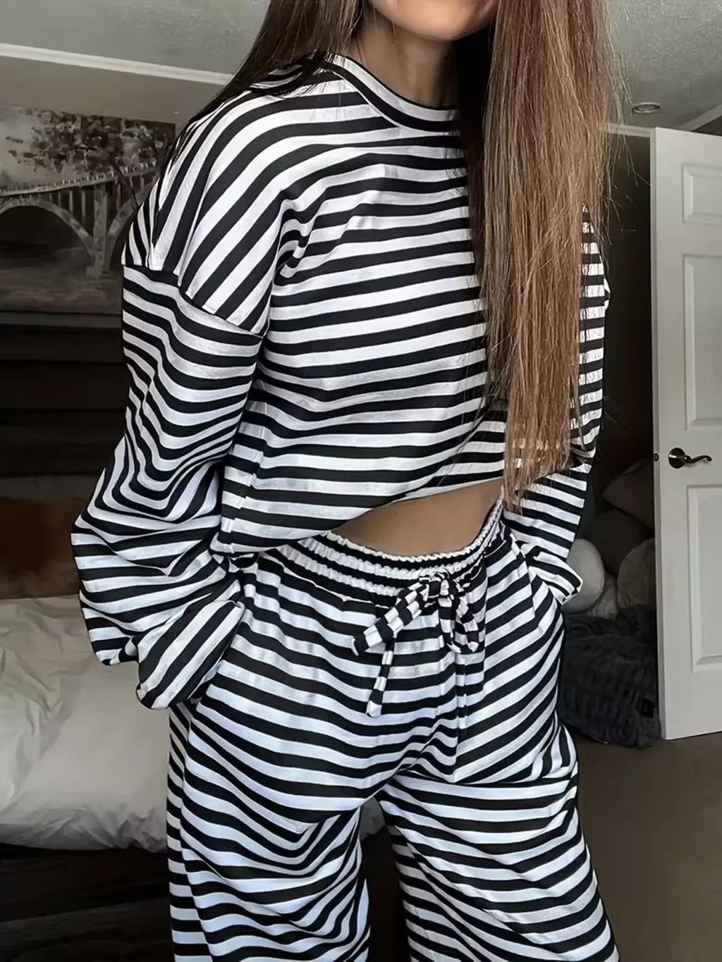 Striped Long Sleeve Top and Pants Set
