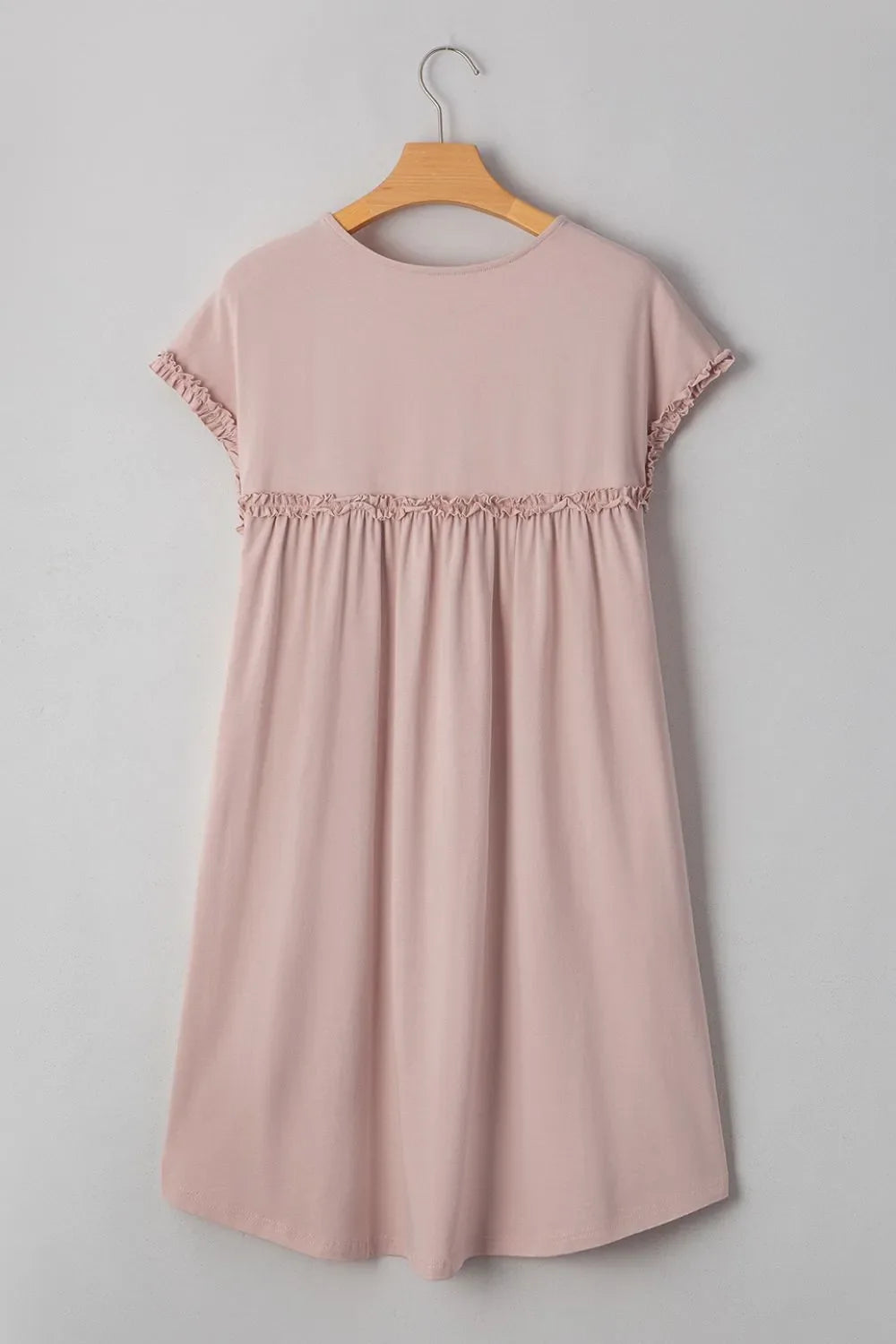 Frilled Trim Crew Neck Cap Sleeve Loose Fit Mini Dress