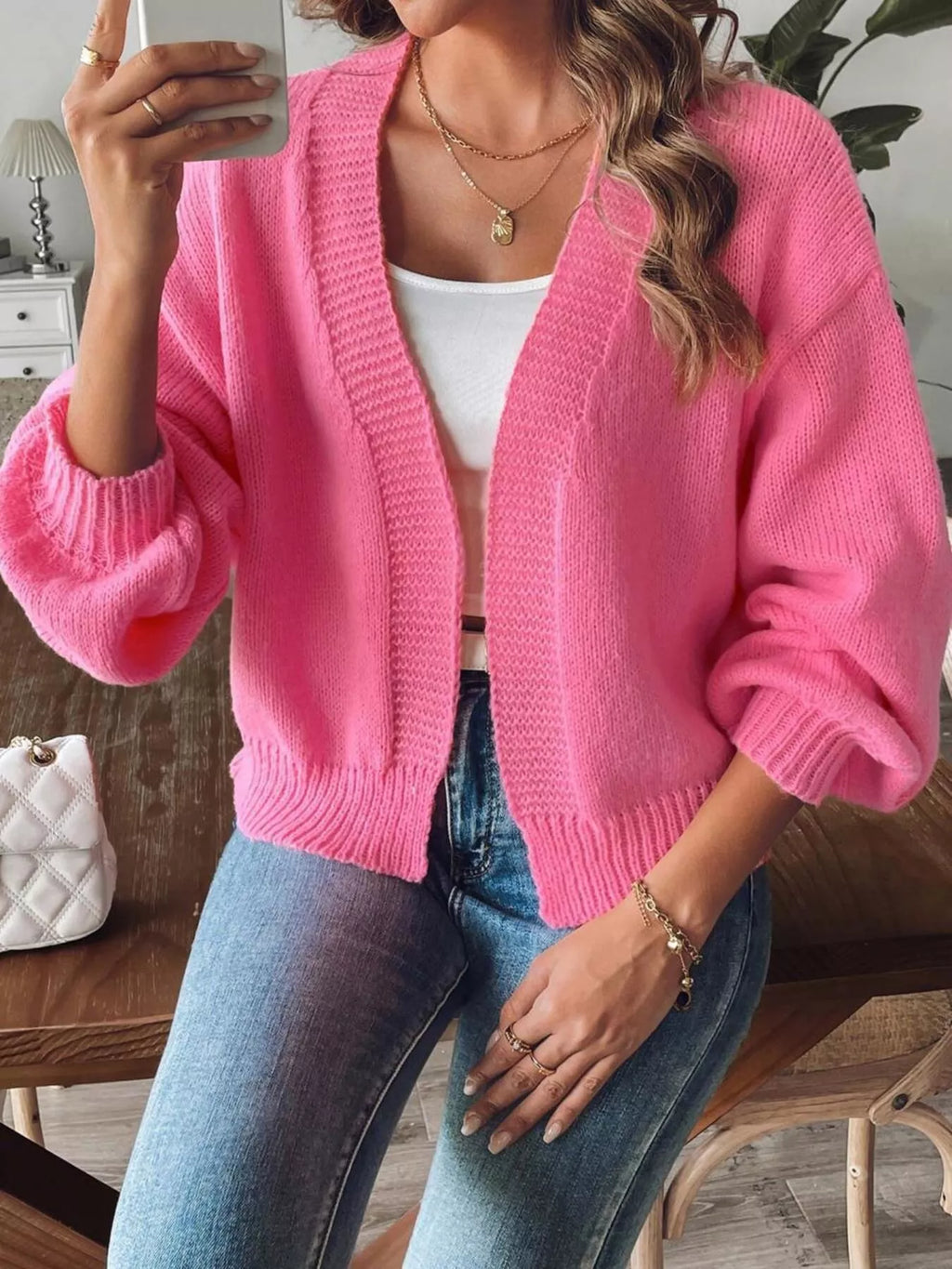 Open Front Dropped Shoulder Cardigan