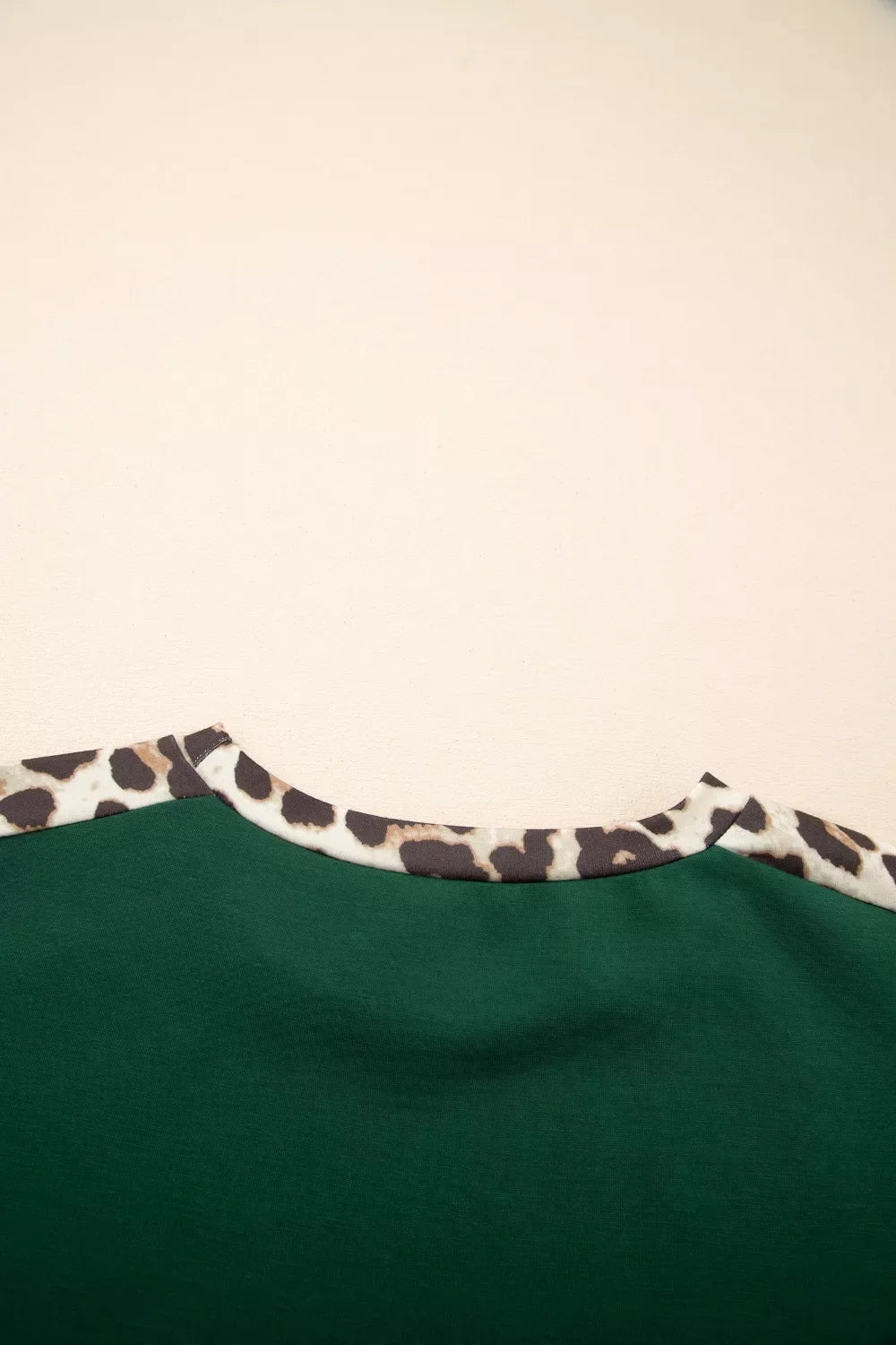 Leopard Trim Short Sleeve Relaxed Fit T-Shirt