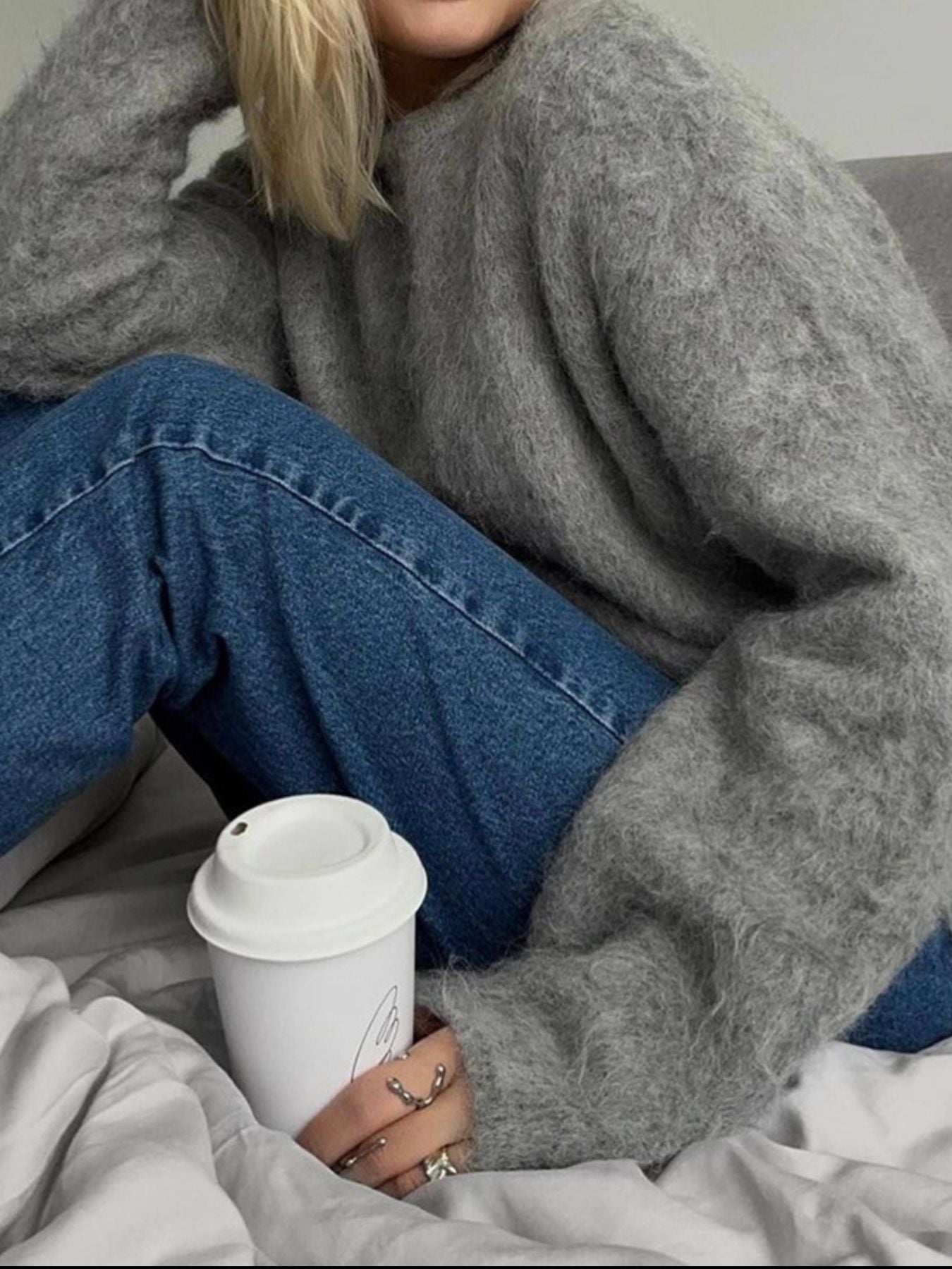 Fuzzy Round Neck Long Sleeve Sweater