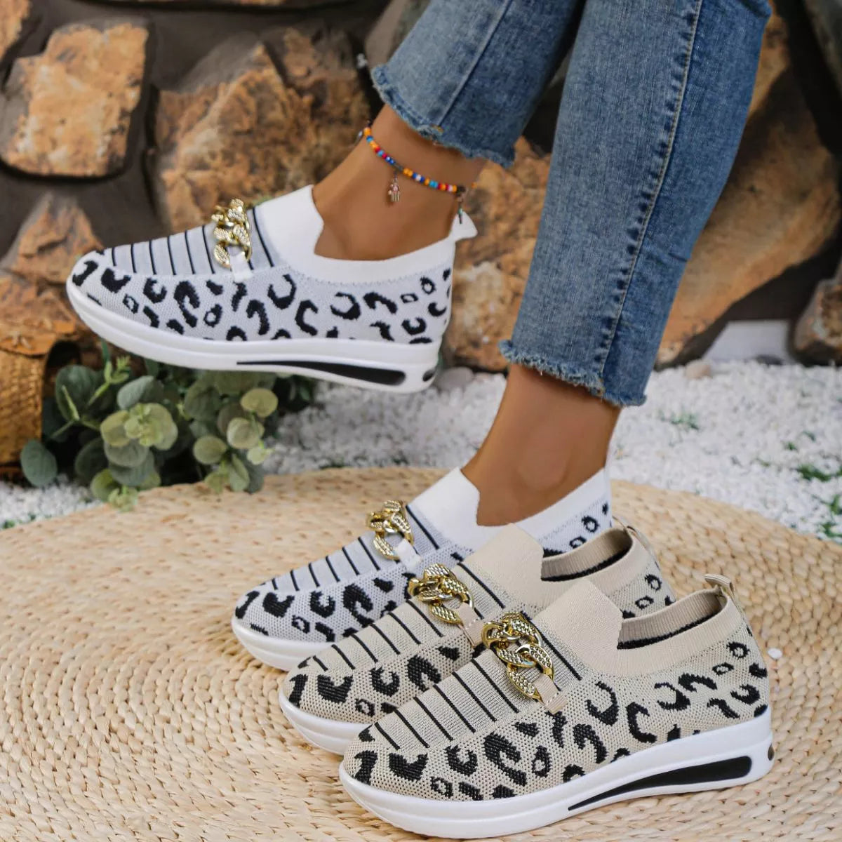 Leopard Round Toe Slip Ons