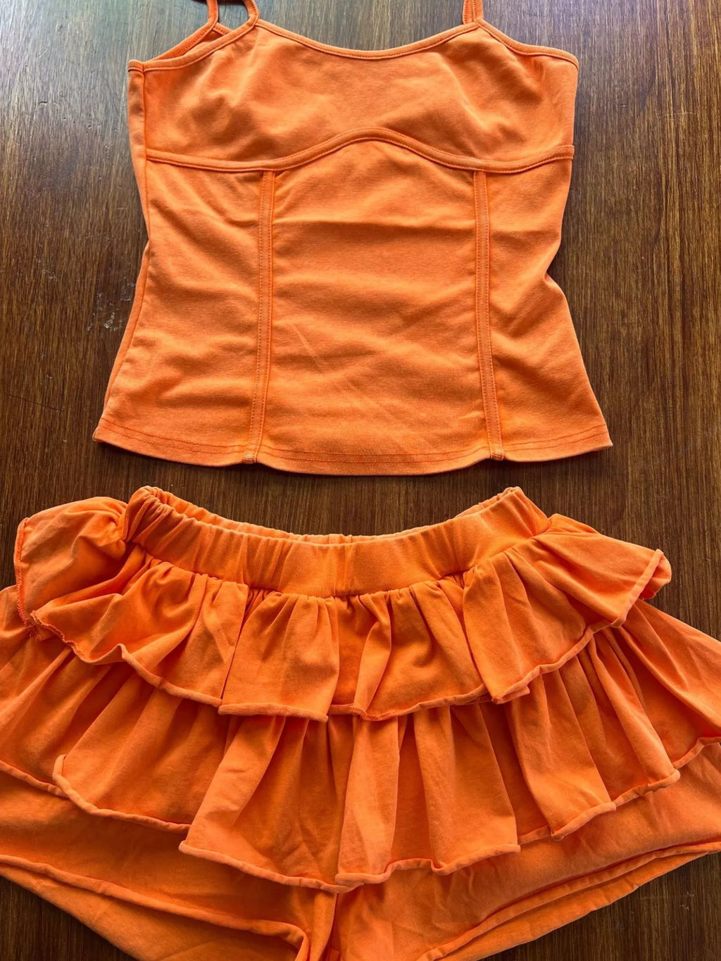 Scoop Neck Cami and Ruffled Skirt Set