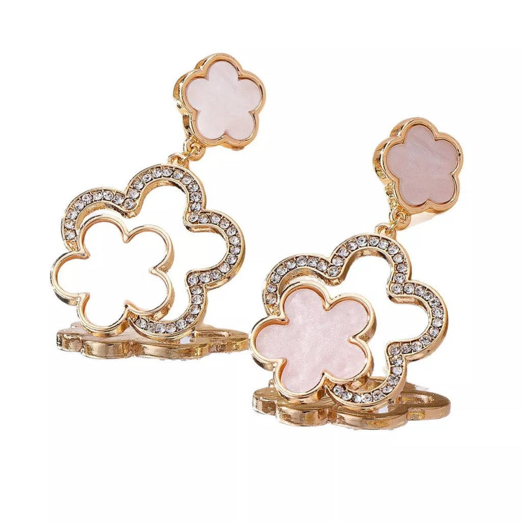 Lucky Clover Dangle Earrings with Rhinestone Accents