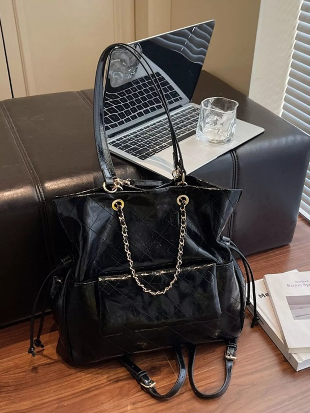 Quilted Chain Decor Backpack Bag