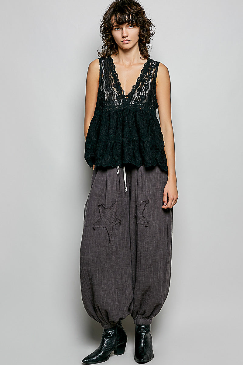 POL Deep V-Neck Scalloped Lace Sleeveless Top