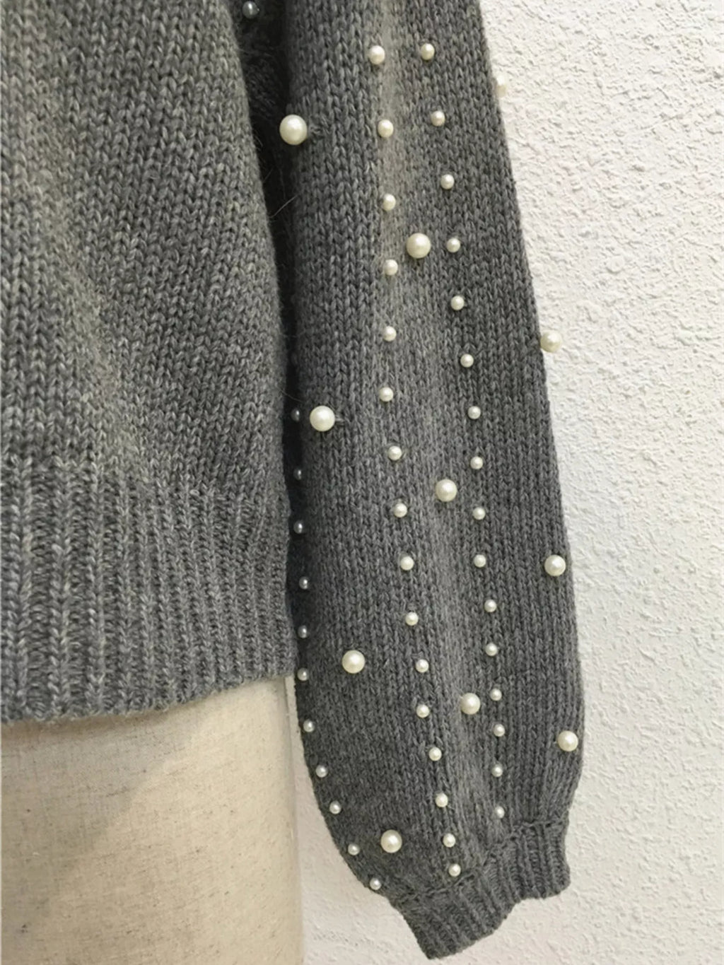 Pearl-Embellished Mock Neck Sweater