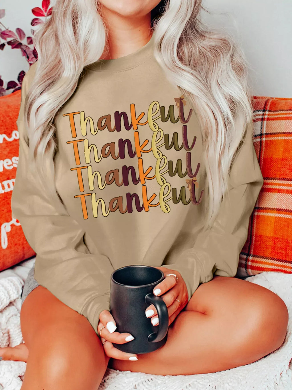 Thankful Repeated Print Drop Shoulder Sweatshirt