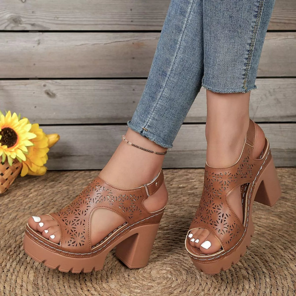 Open Toe Block Heels Sandals