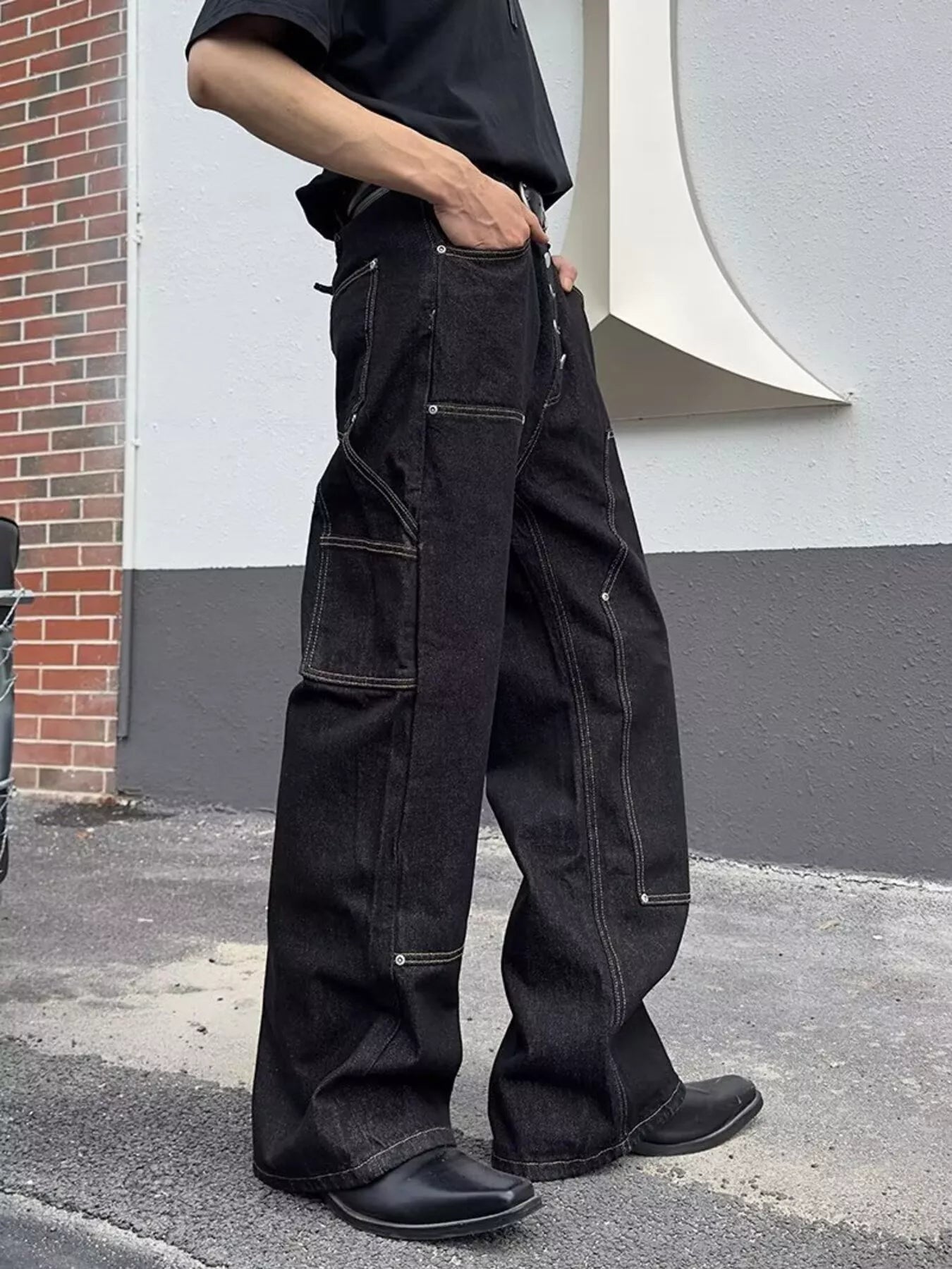Men's Full Size Vintage Wash Wide Leg Jeans Plus Size