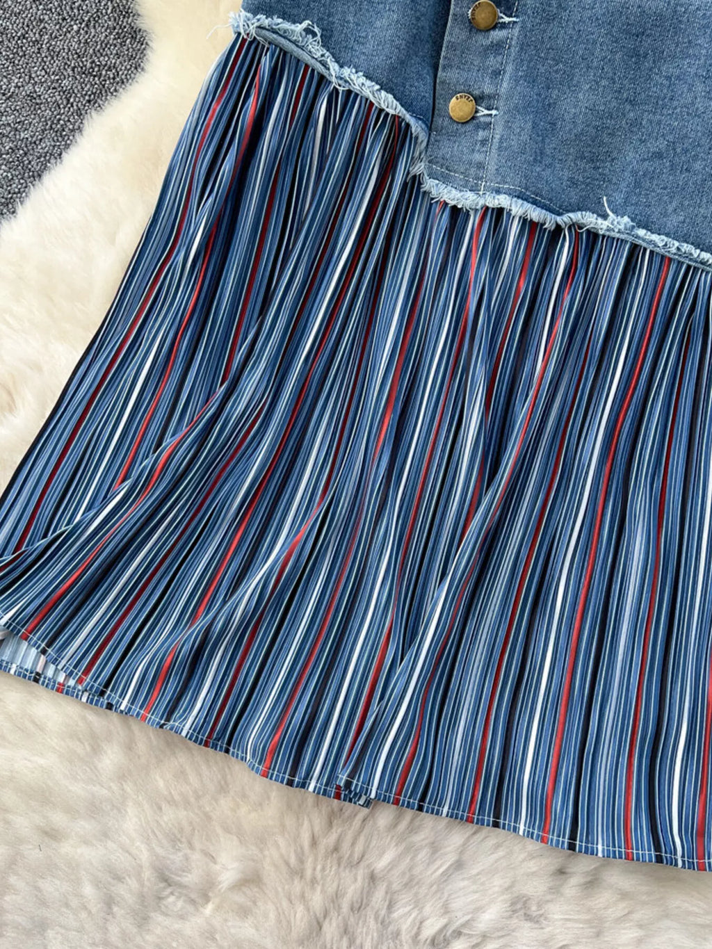 Full Size Striped Patchwork Denim Skirt Plus Size