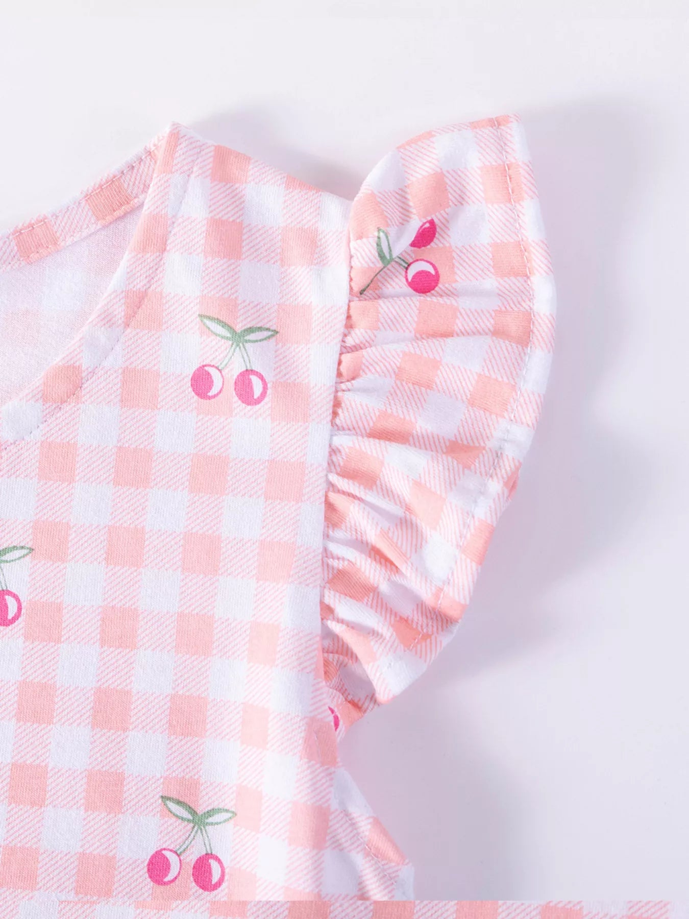 Children's Cherry Gingham Ruffle Sleeve Dress