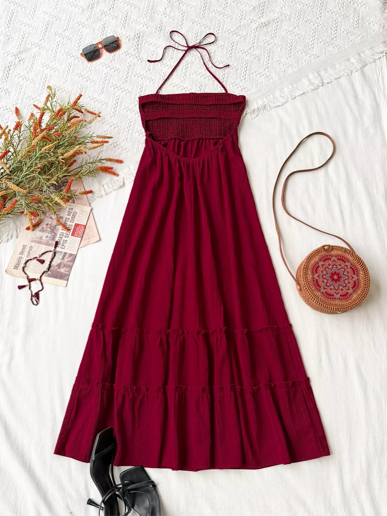 Sweetheart Neck Halter Neck Tiered Dress