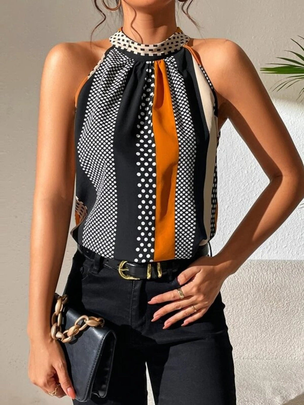 Polka Dot Print Halter Neck Cami