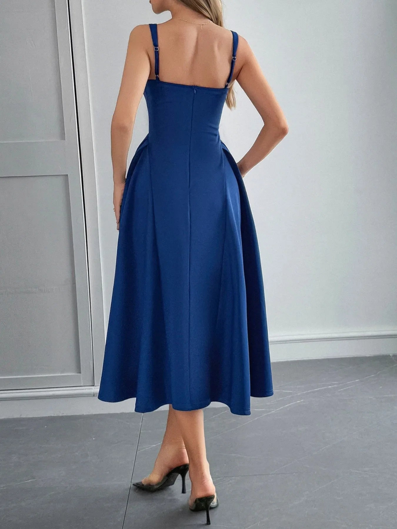 Square Neck Wide Strap Midi Dress