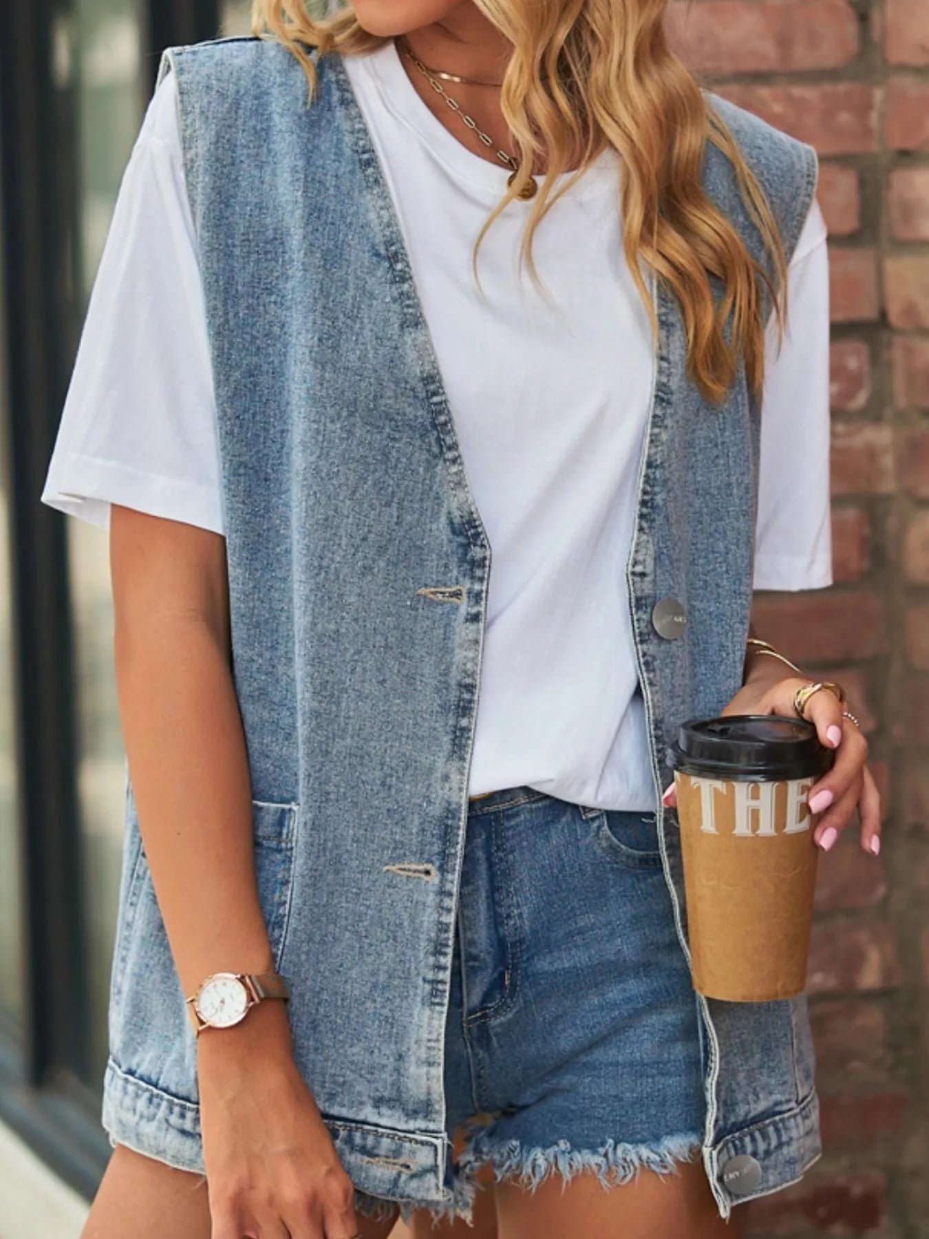 Sleeveless Button-Down Denim Jacket Vest