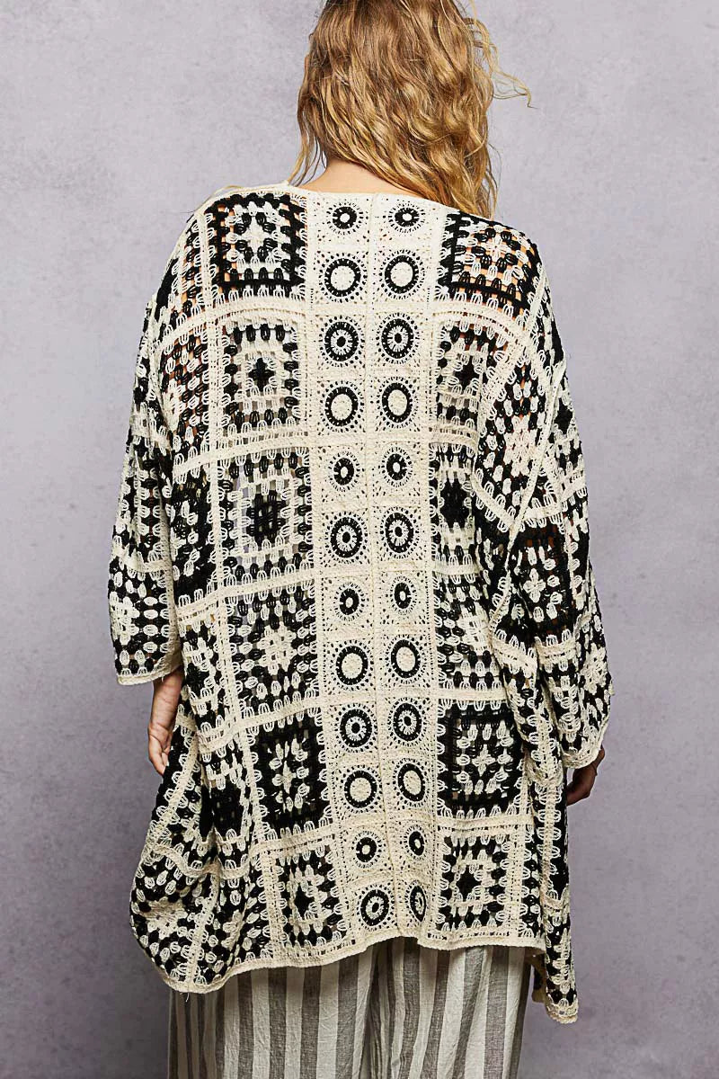 POL Open Front Crochet Cardigan with Granny Square Pattern
