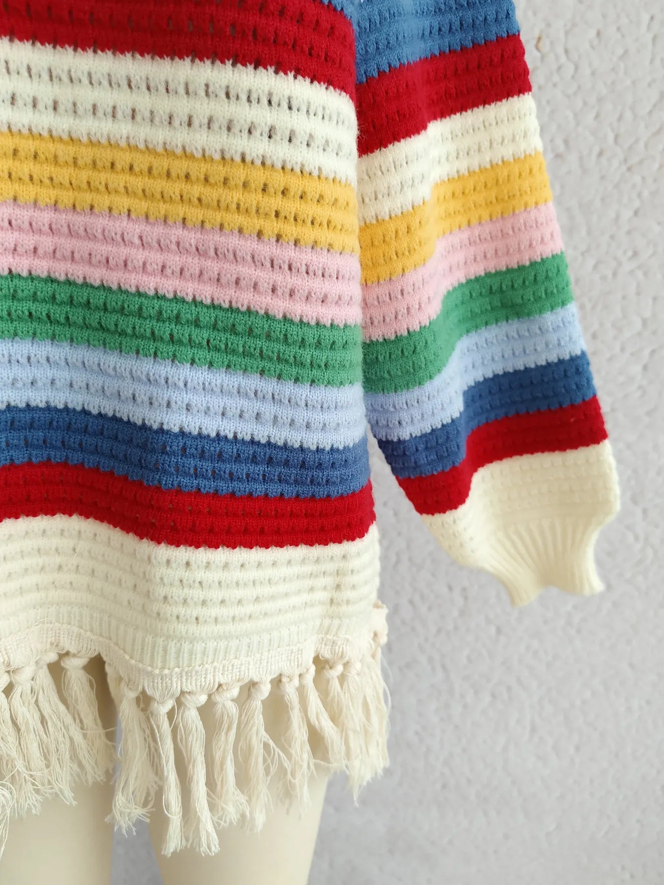 Tassel Rainbow Striped Long Sleeve Sweater