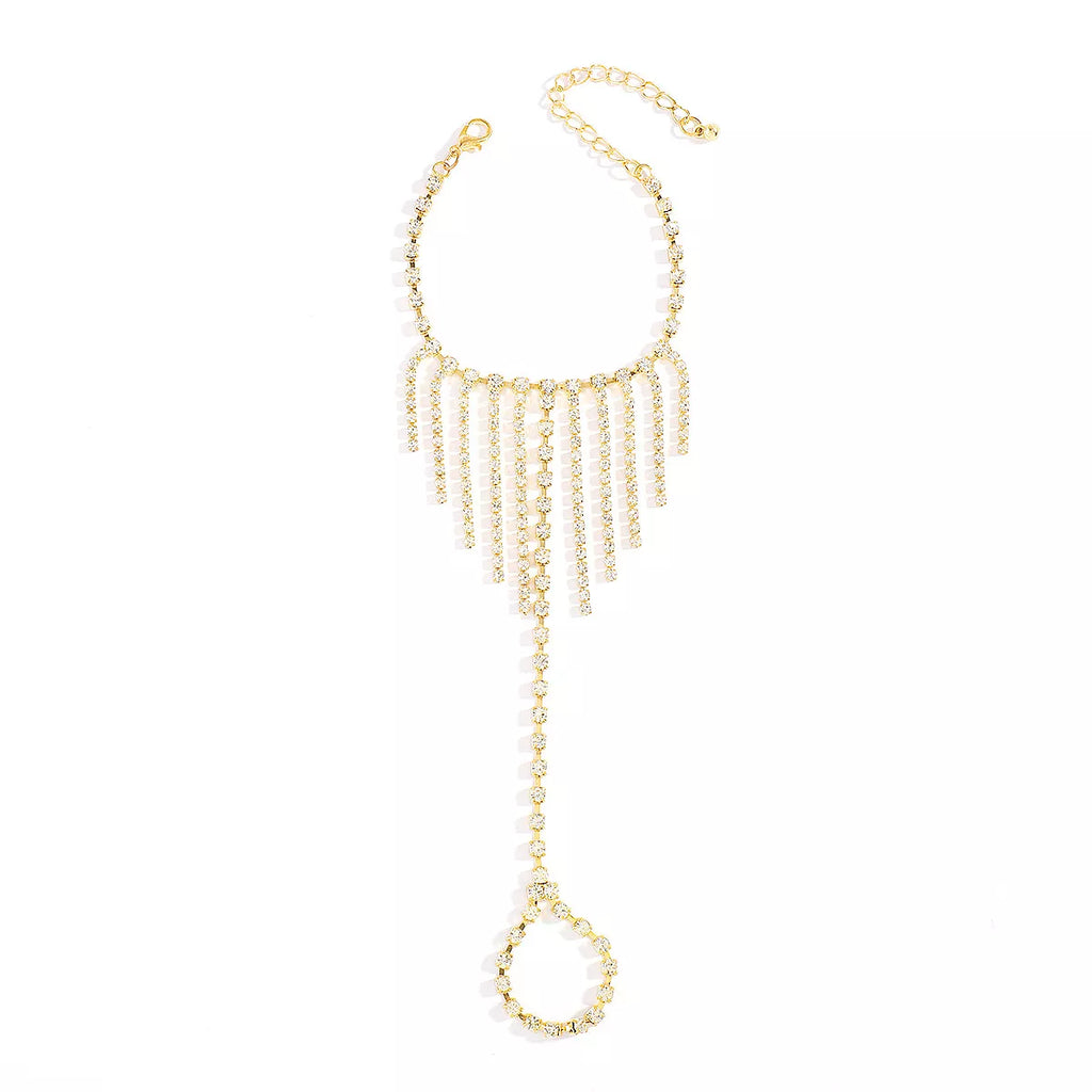 Rhinestone Fringe Hand Chain Bracelet
